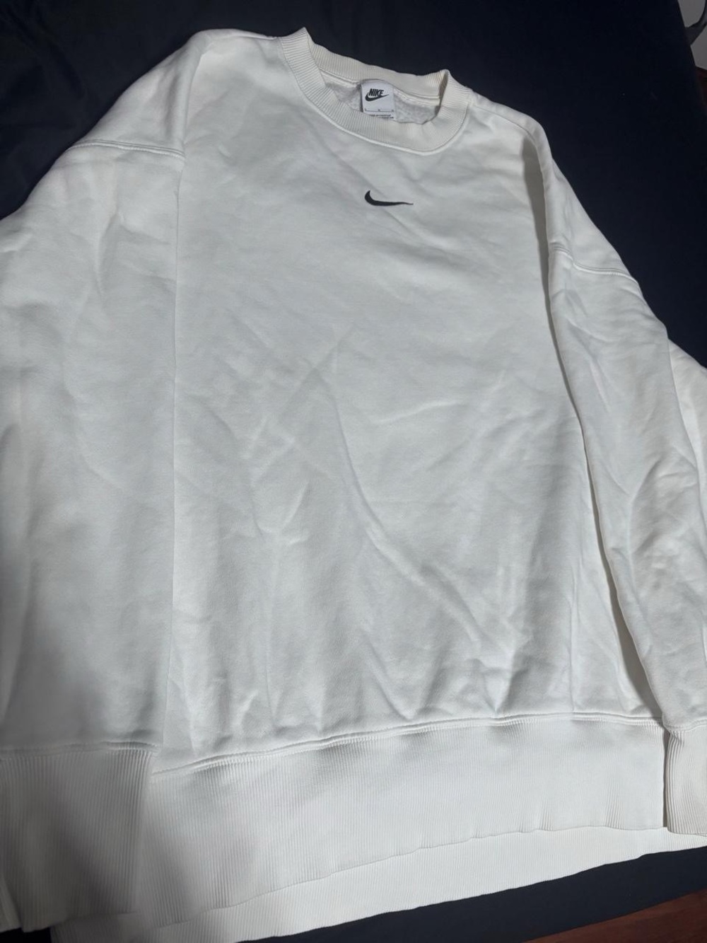 Nike White Crewneck Sweatshirt with Small Black Swoosh